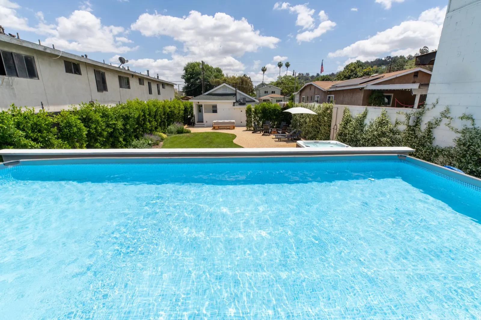 The 16 by 32 foot saltwater pool